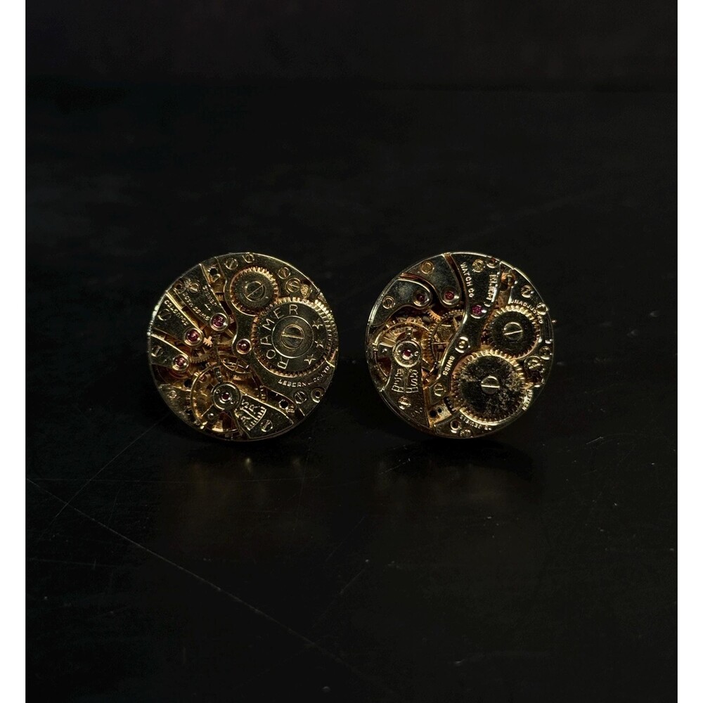 Shields Swiss Mechanical Watch Movement Cufflinks Gold Tone 20g
